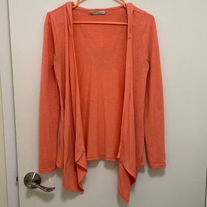 Peachy pink hooded cardigan.